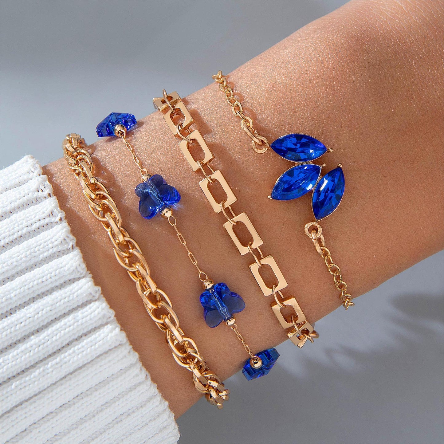 Blue Flower Bracelet Set