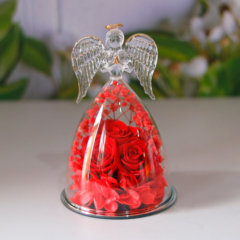 Angel glass with eternal rose