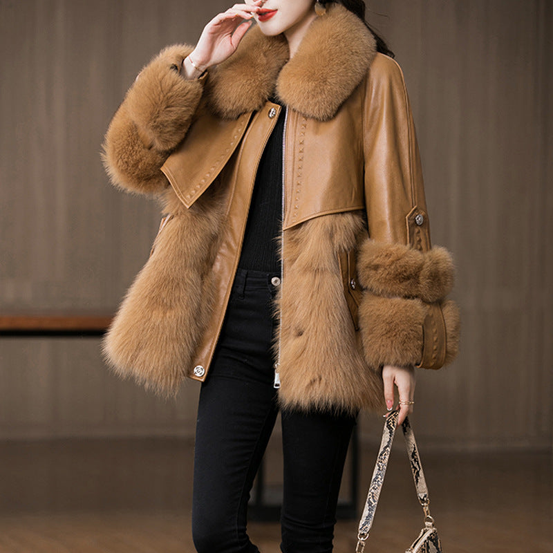 Designer Leather Fur coat