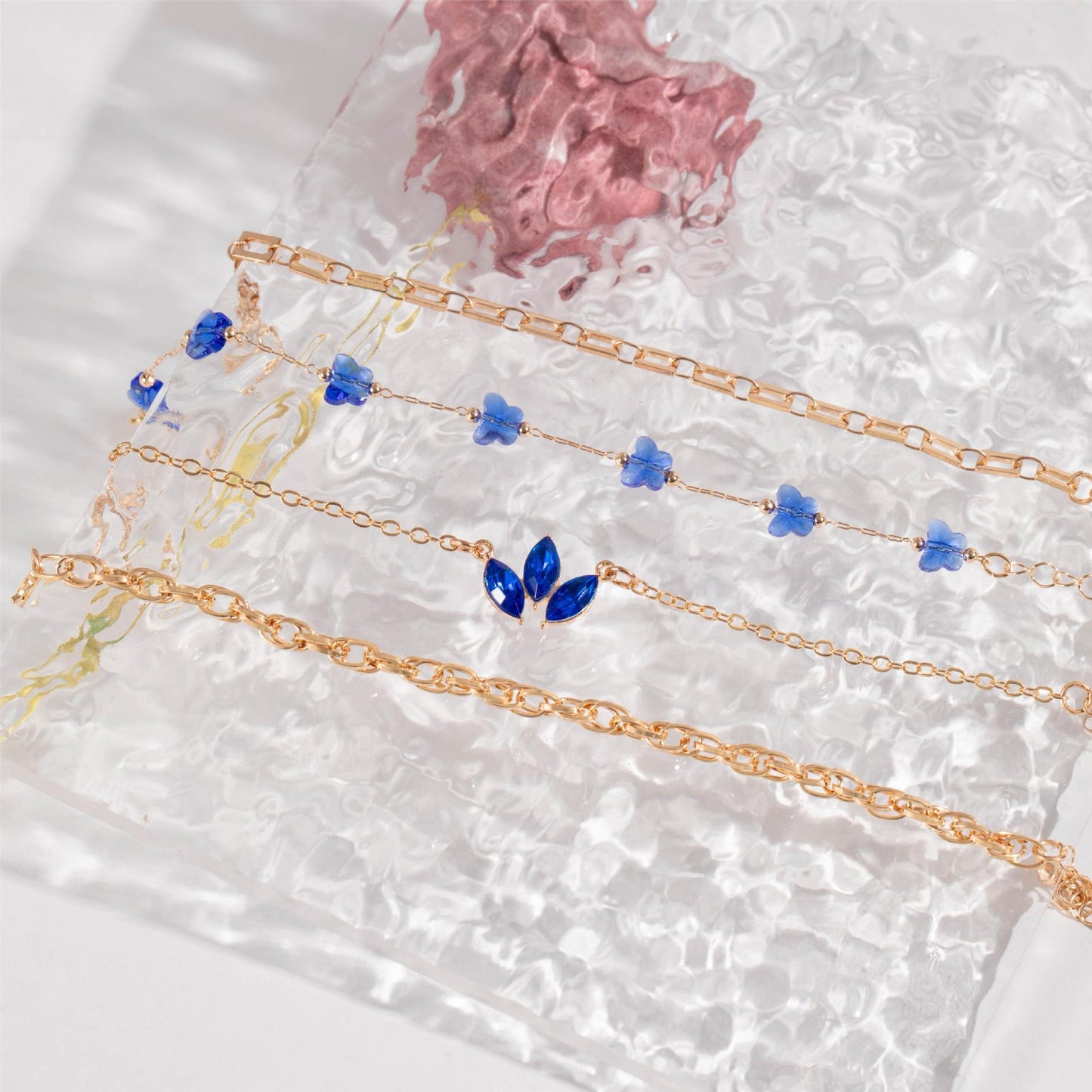 Blue Flower Bracelet Set