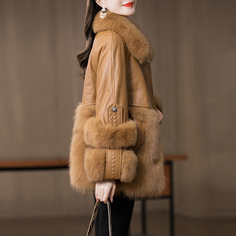 Designer Leather Fur coat