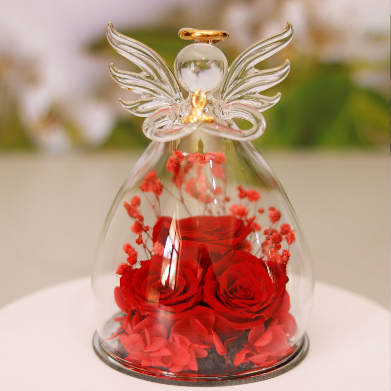 Angel glass with eternal rose