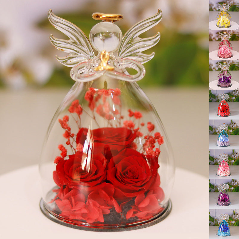 Angel glass with eternal rose