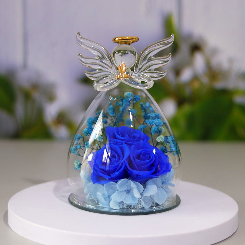 Angel glass with eternal rose