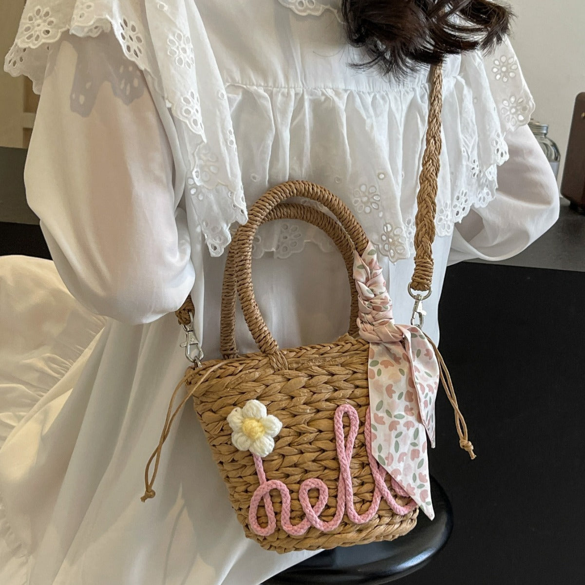 Woven Letter Straw bag