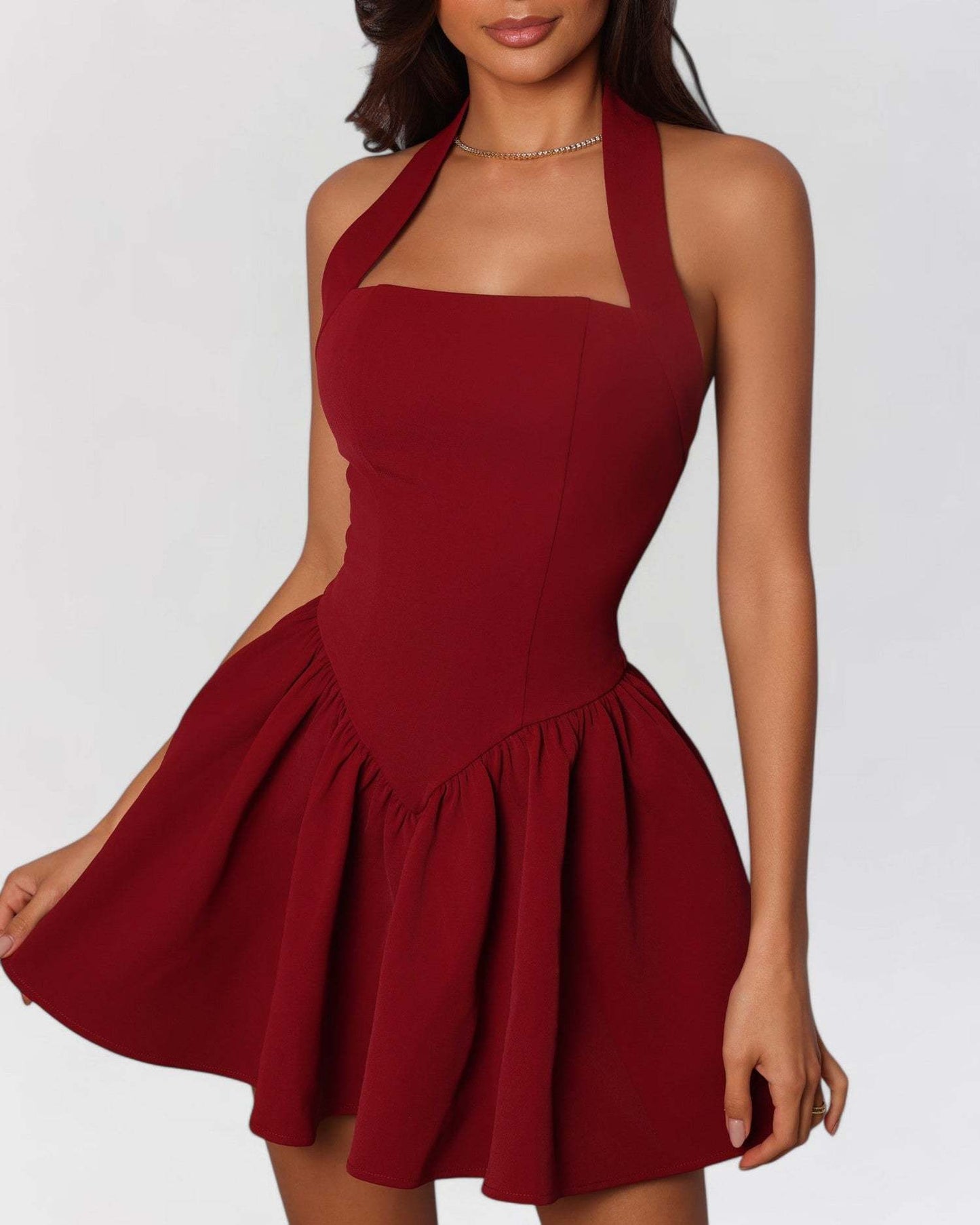 Ruffled Mini Sling Dress Stitching