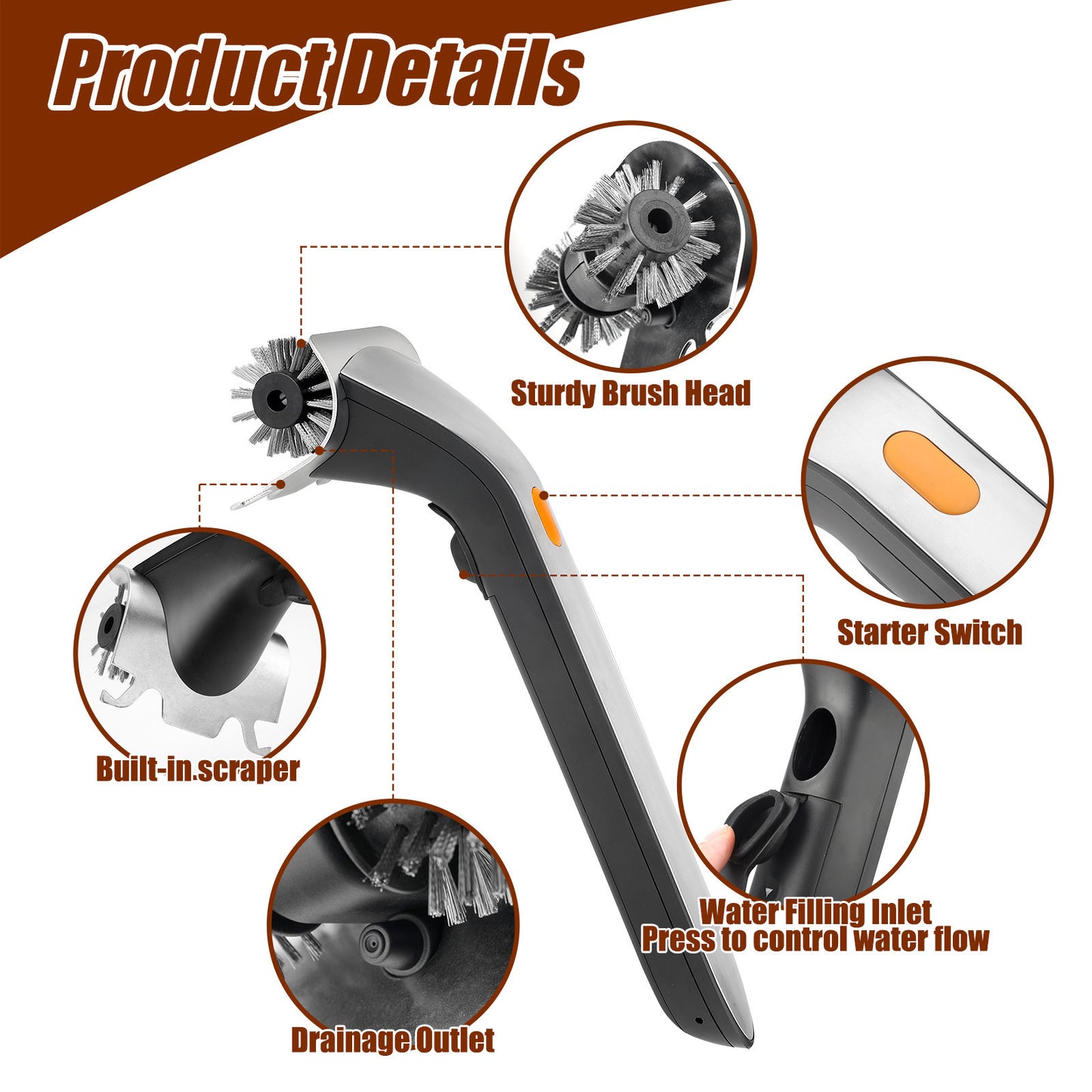 Stainless Steel Electric Steam Barbecue Brush