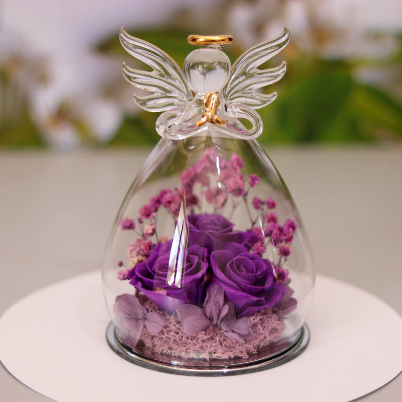 Angel glass with eternal rose