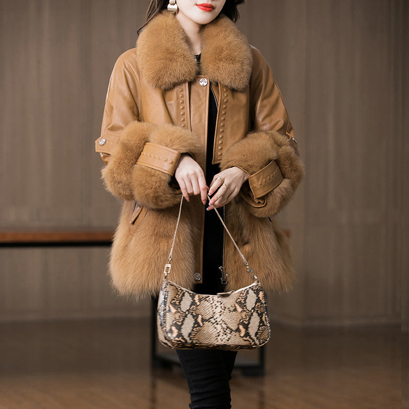 Designer Leather Fur coat