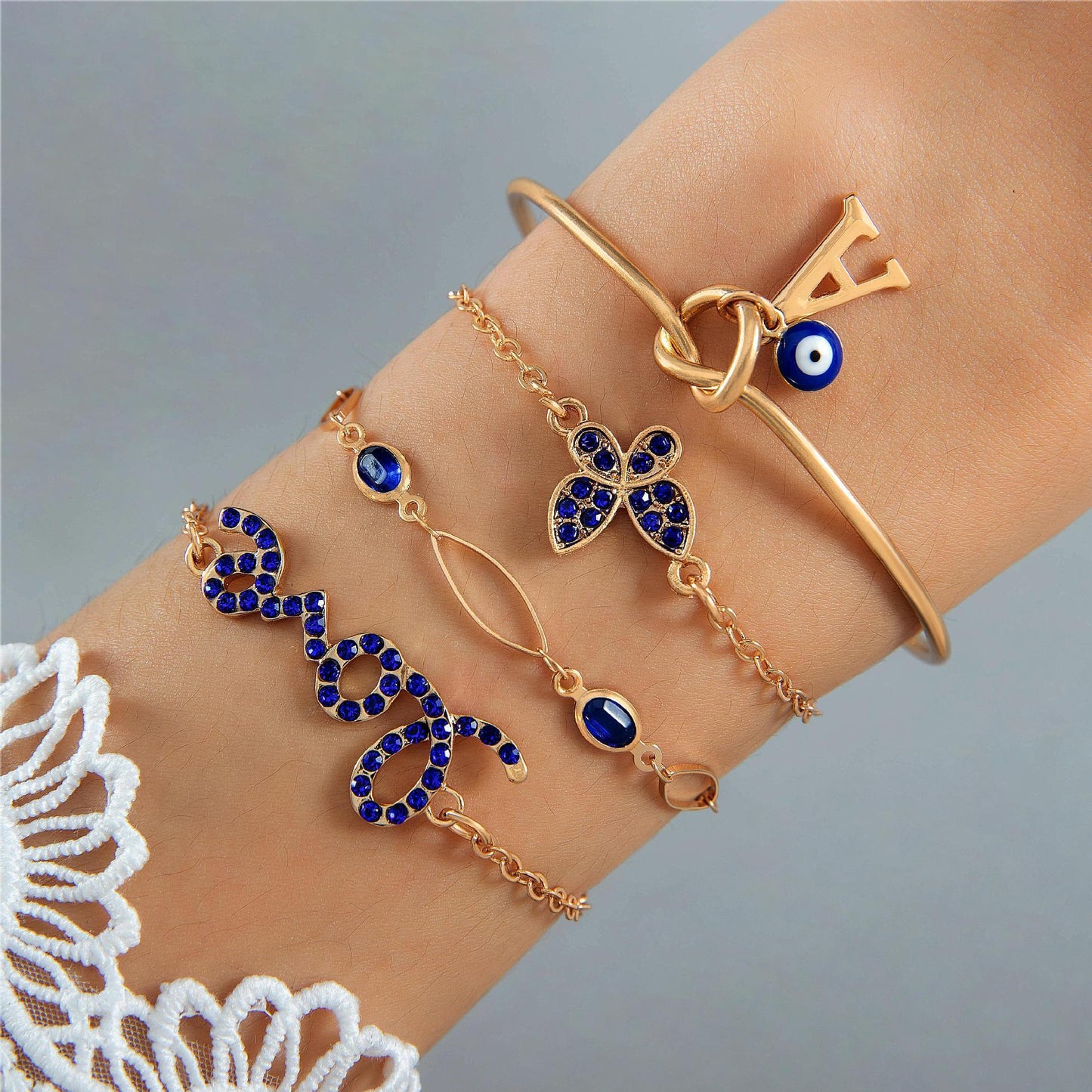 Blue Flower Bracelet Set