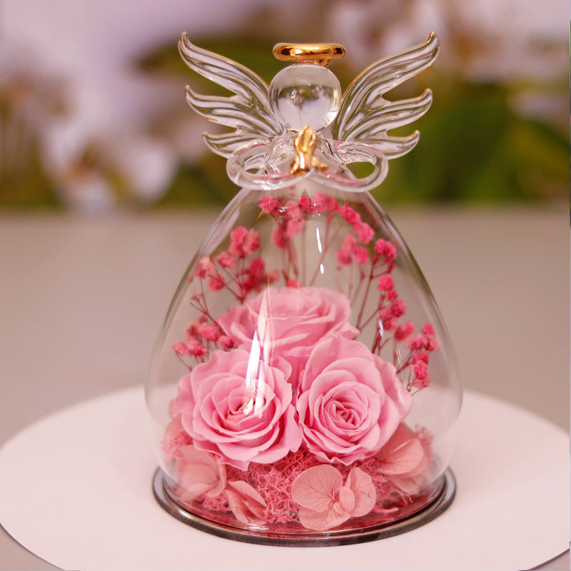 Angel glass with eternal rose