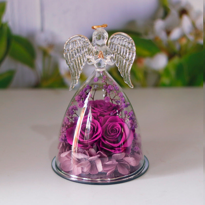 Angel glass with eternal rose