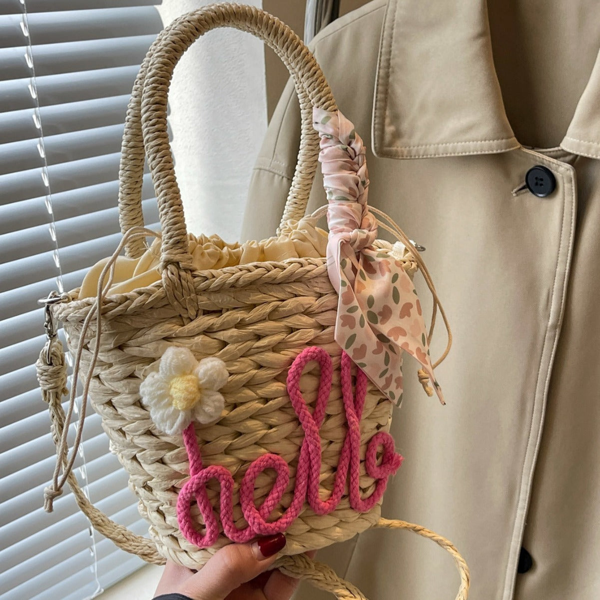 Woven Letter Straw bag